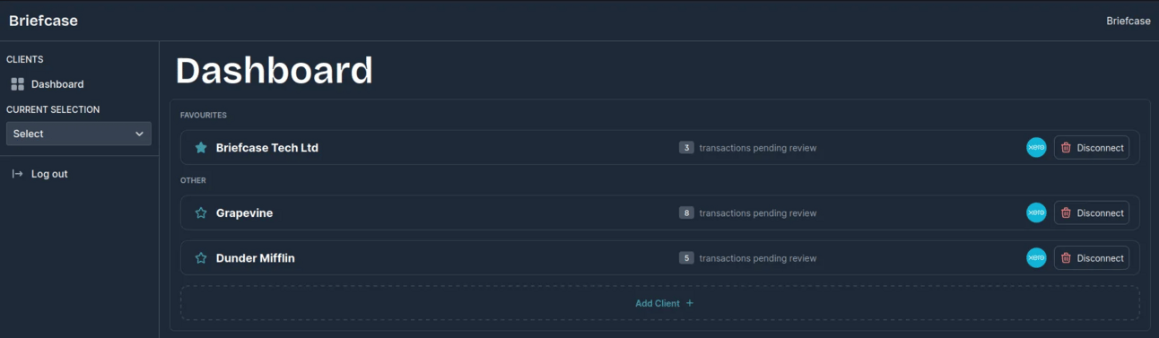 Updated dashboard with favorites and pending counts