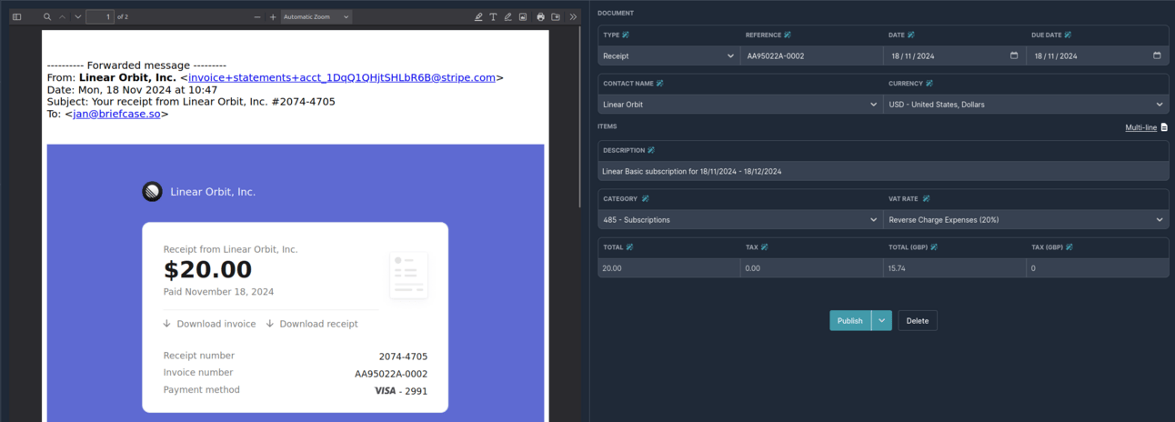 Email body processing example