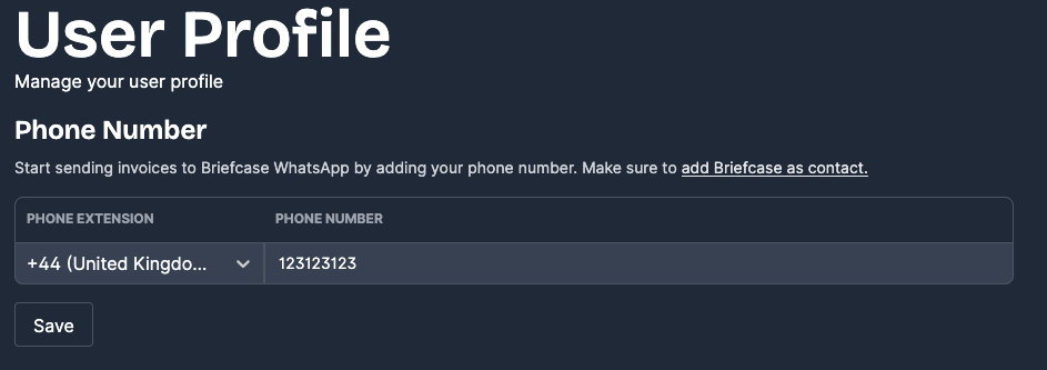WhatsApp setup instructions in settings